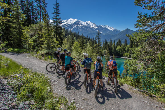 Biking, mountain e-bike and e-scooter